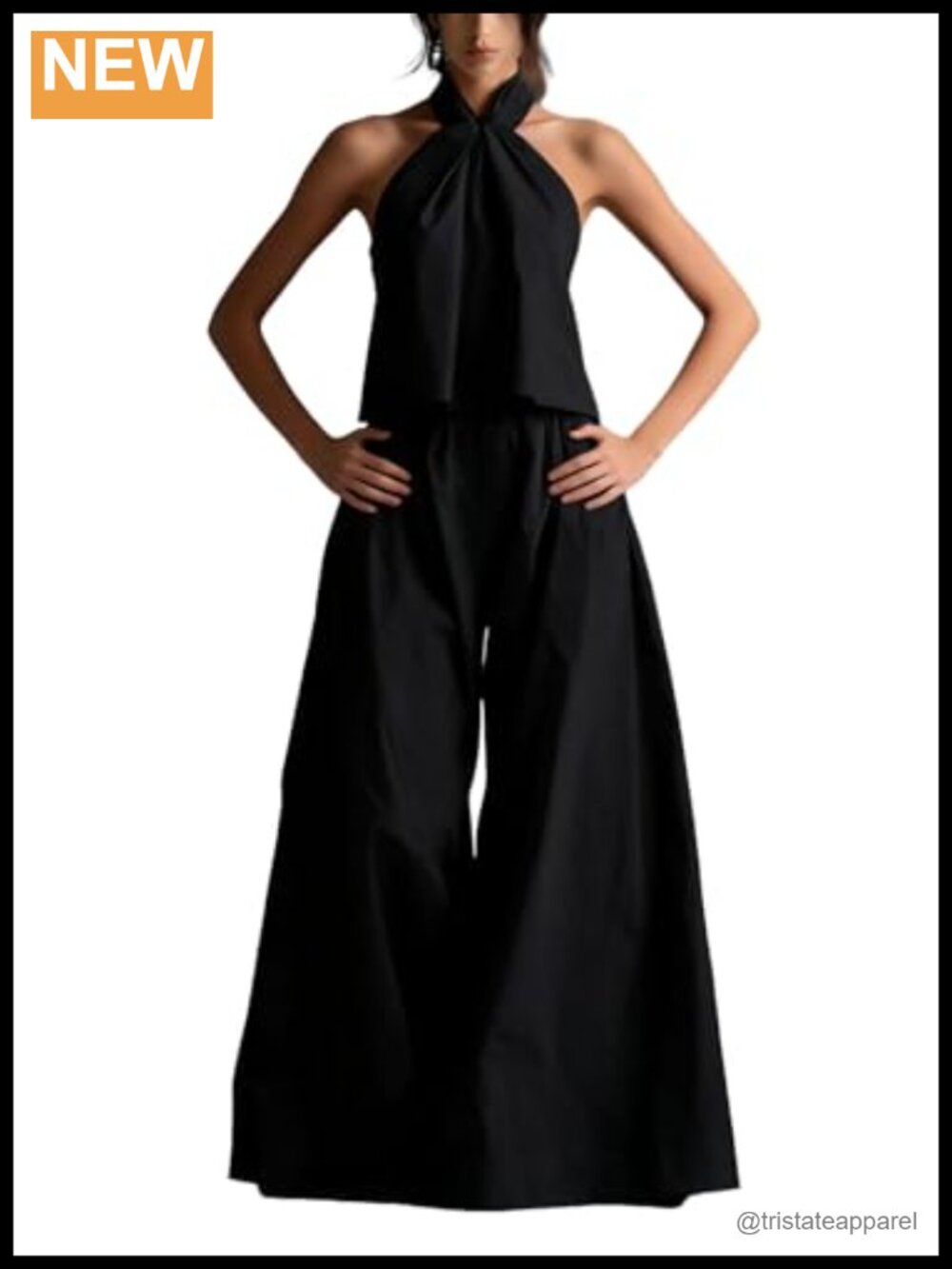 Women's 2 Piece Set Halter Sleeveless Top High Waist Wide Leg Pants